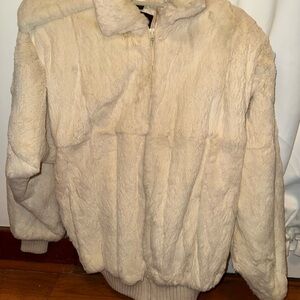 Carole Little Cream Rabbit Fur Jacket